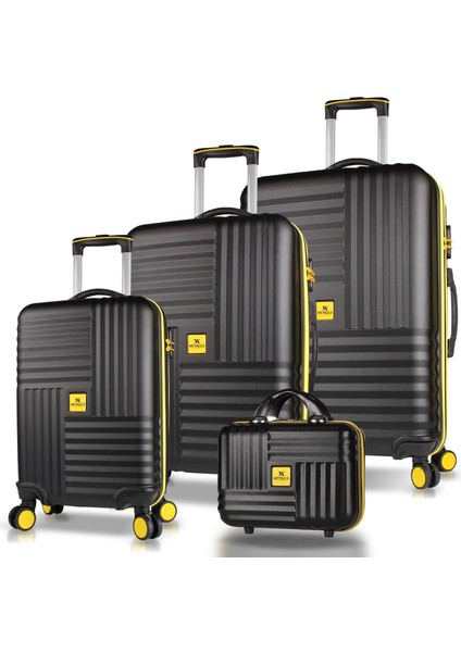 Puzzle Abs Kabin Orta Büyük ve Makyaj Boy Siyah 4'lü Travel Valiz Seti