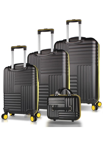 Puzzle Abs Kabin Orta Büyük ve Makyaj Boy Siyah 4'lü Travel Valiz Seti fiyatları