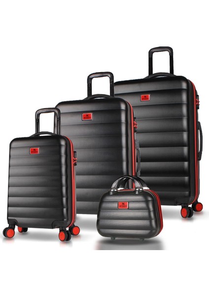 Colors Abs Kabin Orta Büyük ve Makyaj Boy Siyah 4'lü Travel Valiz Seti