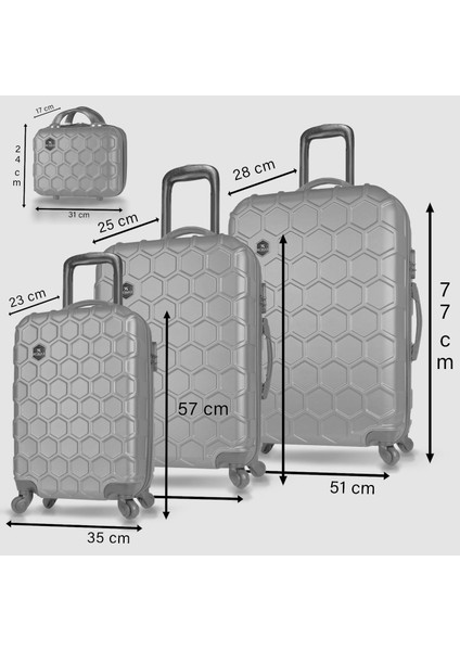 Honey Abs Kabin Orta Büyük ve Makyaj Boy Gold 4'lü Travel Valiz Seti fırsatları