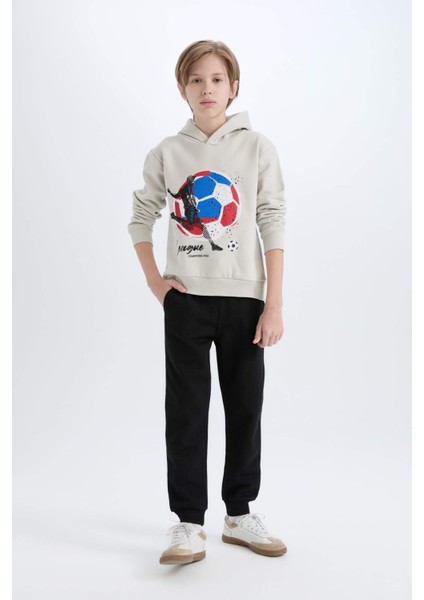 Erkek Çocuk 2'li Takım Kalın Kapüşonlu Baskılı Sweatshirt Beli Lastikli Eşofman Altı D6870A824CW