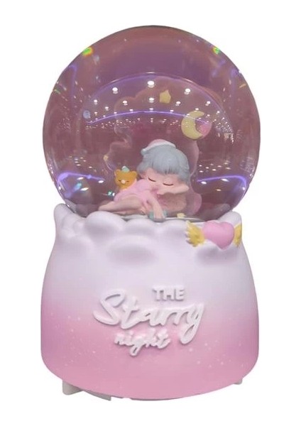 HDY0454 Orta Boy Hediyelik Müzikli Işıklı Etrafında Dönebilen Kar Atan Kar Küresi (Pilli) The Starry Nıght