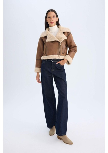 Kruvaze Yaka Fermuarlı Cepli Mevsimlik Pelüş Astarlı Ceket Mont D3993AX24WN fiyatları