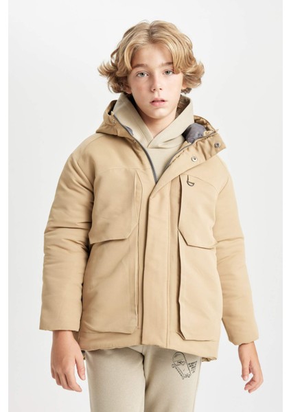Erkek Çocuk Su İtici Kapüşonlu Polar Astarlı Parka C9077A824WN