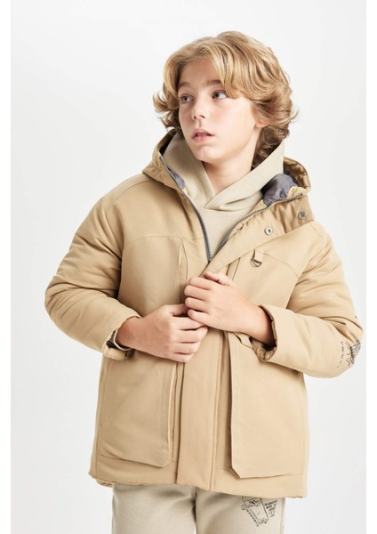 Erkek Çocuk Su İtici Kapüşonlu Polar Astarlı Parka C9077A824WN