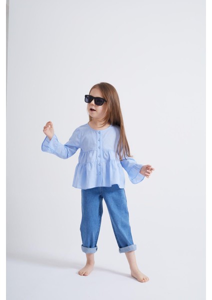 Mavi Vual Kız Gömlek Mavi