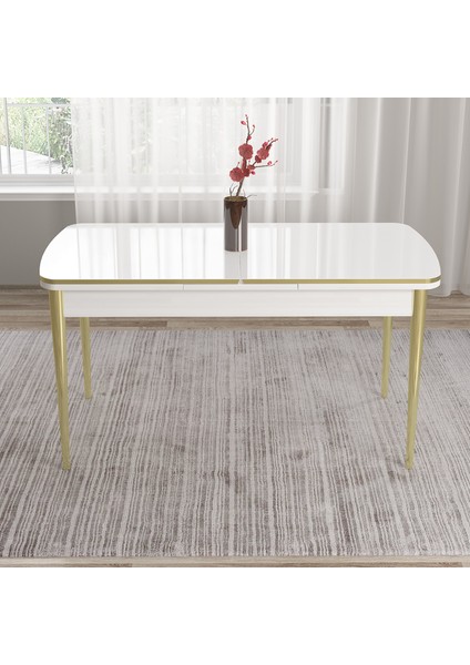 Concept Tia Serisi  Beyaz Masa 80 x 132 cm Açılabilir Mdf Yemek Odası Takımı 6 Sandalye Gold Detay