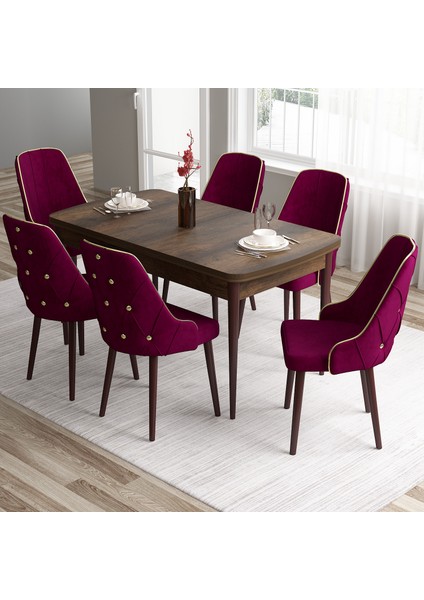 Concept Tia Serisi Barok Ahşap Desen 80 x 132 cm Açılabilir Mdf Yemek Odası Takımı 6 Sandalye Gold Detay