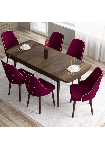 Concept Tia Serisi Barok Ahşap Desen 80 x 132 cm Açılabilir Mdf Yemek Odası Takımı 6 Sandalye Gold Detay