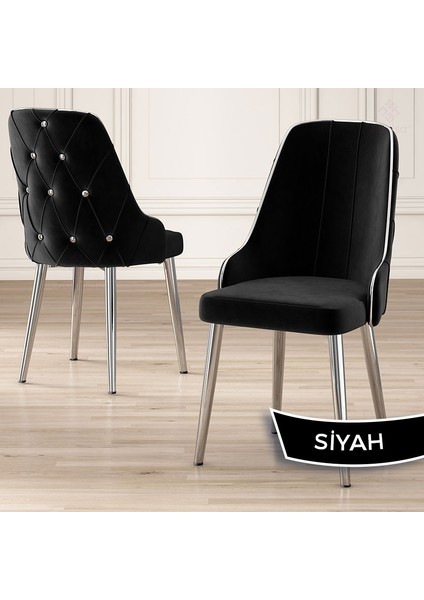 Concept Tia Serisi, Siyah Mermer Desen 80X132 Açılabilir Mdf Yemek Odası Takımı 6 Sandalye Gümüş Detay