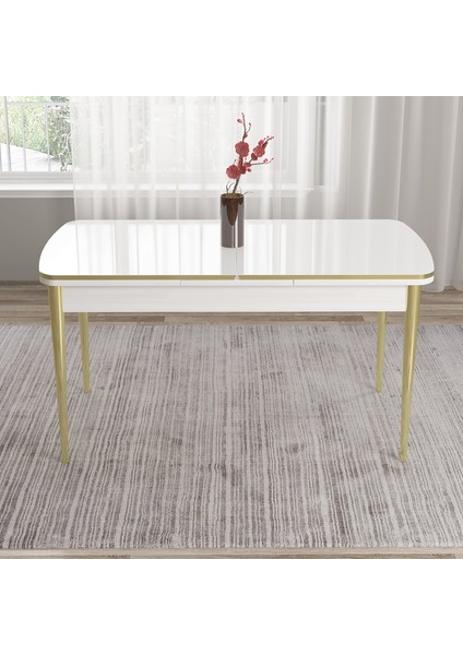 Concept Tia Serisi Beyaz Masa 80 x 132 cm Açılabilir Mdf Yemek Odası Takımı 6 Sandalye Gold Detay fırsatları