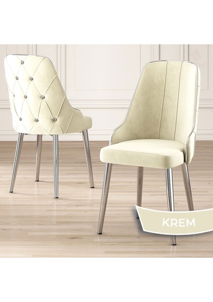 Concept Tia Serisi Beyaz Masa 80 x 132 cm Açılabilir Mdf Yemek Odası Takımı 6 Sandalye Gümüş Detay