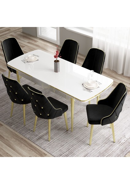 Concept Tia Serisi Beyaz Masa 80 x 132 cm Açılabilir Mdf Yemek Odası Takımı 6 Sandalye Gold Detay fiyatları