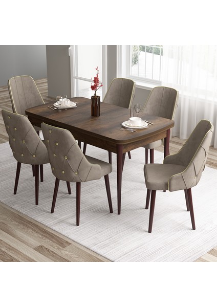 Concept Tia Serisi Barok Ahşap Desen 80 x 132 cm Açılabilir Mdf Yemek Odası Takımı 6 Sandalye Gold Detay