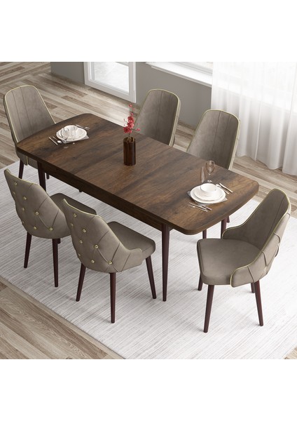 Concept Tia Serisi Barok Ahşap Desen 80 x 132 cm Açılabilir Mdf Yemek Odası Takımı 6 Sandalye Gold Detay fiyatları