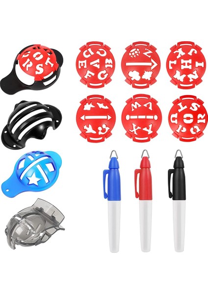 Golf Topu Işaretleyici, Renkli Çizgi Işaretleyici Kalemler, Üçlü Parça Plastik Golf Topu Işaretleme Hizalama Alet Seti, Kırmızı (Yurt Dışından)