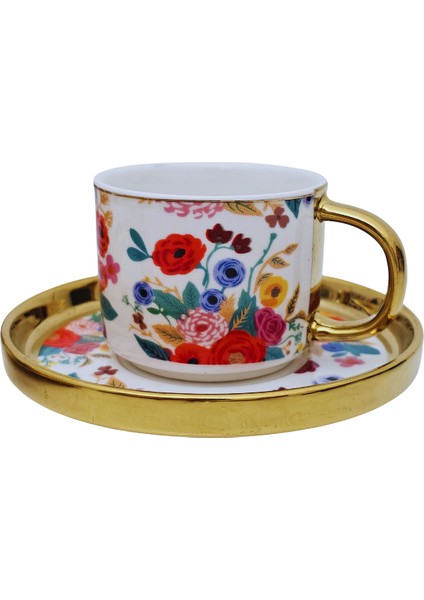 Kosova Çiçekli Renkli Porselen 6 Kişilik Fincan Takımı Odr-05