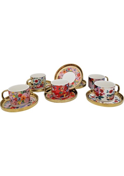 Kosova Çiçekli Renkli Porselen 6 Kişilik Fincan Takımı Odr-05 fiyatları
