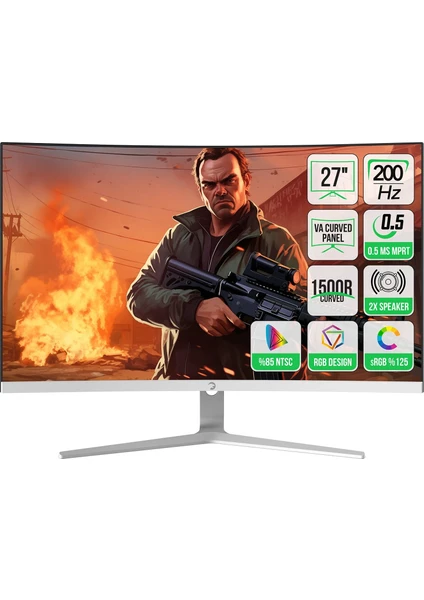 Vivid T50 27'' 1500R Curved Rgb Beyaz 200Hz 0.5ms Fhd 2X2W Speaker Va Gaming Monitör (Sıfır Ölü Piksel Garantili)