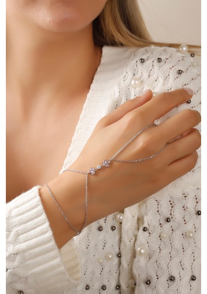 925 Ayar Gümüş ,pembe Mekik Taşlı Çiçek Şahmeran