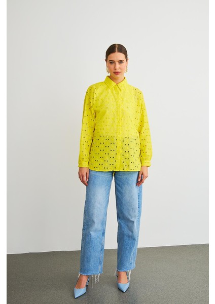 Chiko Taş Işlemeli Sarı Brode Gömlek fiyatları