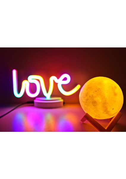 Love Neon ve Küre Gece Lambası, 3D ,yazılı Konsept