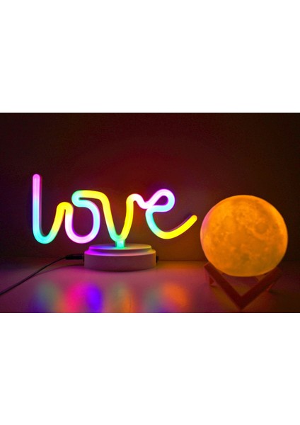 Love Neon ve Küre Gece Lambası, 3D ,yazılı Konsept