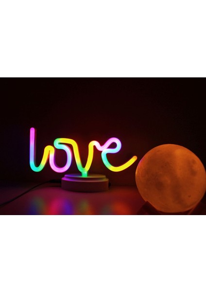 Love Neon ve Küre Gece Lambası, 3D ,yazılı Konsept