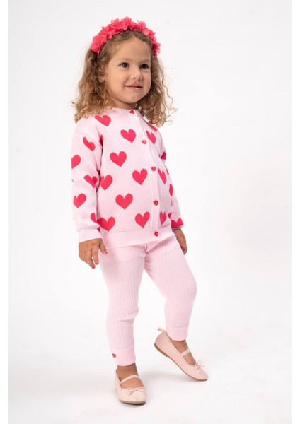 (2-7 Yaş) Triko Kalp Desenli Kız Çocuk takım - Pembe fiyatları