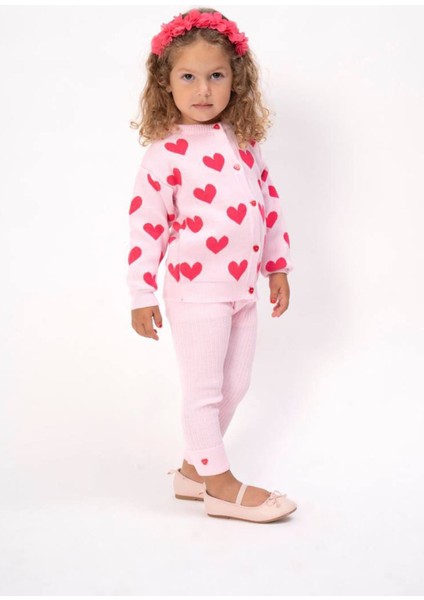 (2-7 Yaş) Triko Kalp Desenli Kız Çocuk takım - Pembe modelleri