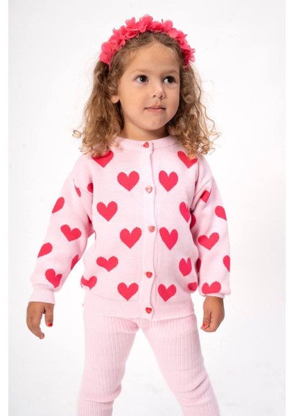 (2-7 Yaş) Triko Kalp Desenli Kız Çocuk takım - Pembe fırsatları