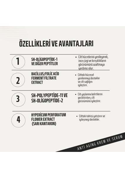 ANTİ-AGİNG SERUM, Yaşlanma karşıtı,  Kollajen destekli, Hyaluronik asit, Genç görünümü koruma