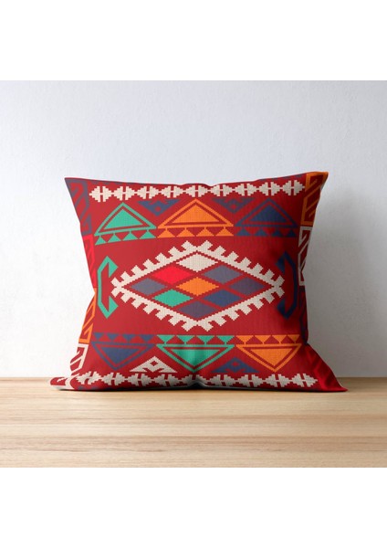 Kırmızı Kilim Desenli Kırlent Kılıfı