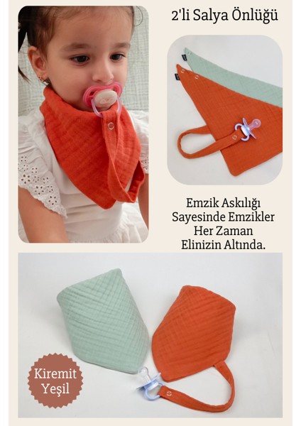 2'li %100 Pamuk 8 Katlı Müslin Emzik Askılıklı Kız Erkek Bebek Salya ve Mama Önlüğü *kiremit*yeşil fiyatları