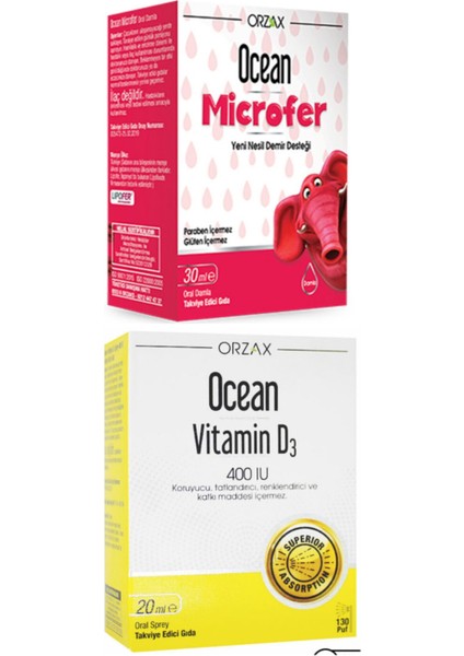 Ocean Microfer Oral Damla 30 ml + Ocean Vitamin D3 400IU Sprey 20 ml