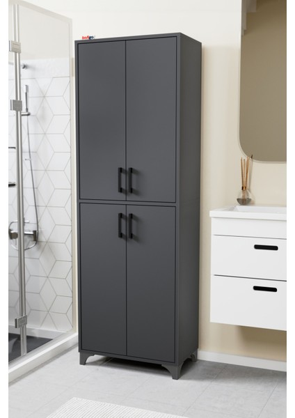 Çok Amaçlı Dolap 4 Kapaklı 6 Bölmeli Banyo Dolabı Mutfak Dolabı Nehir Antrasit fırsatları