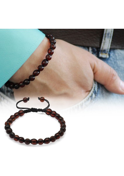 Makrome Örgülü Küre Kesim Kırmızı Doğal Damla Kehribar Bileklik fiyatları