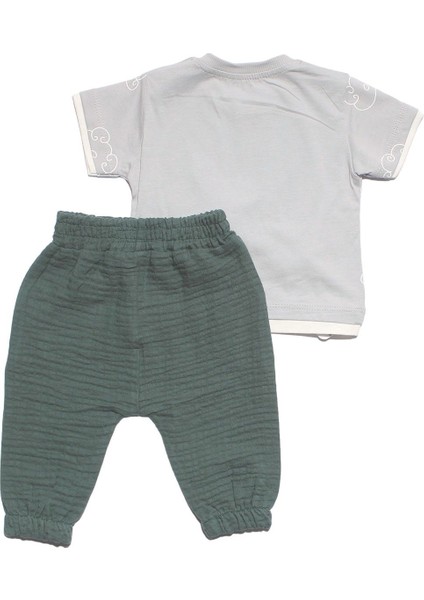 Erkek Bebek Gri Yeşil Müslin Pantolonlu Kaplan Baskılı 2'li Takım fiyatları