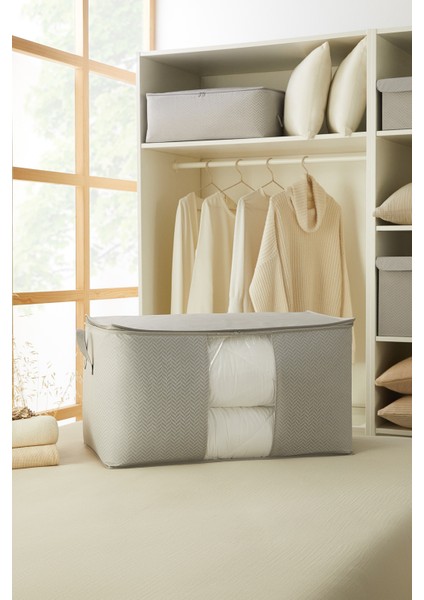 Ocean Home Te x tile Mega Boy Pvc Pencereli Gri Balıksırtı Hurç 75 x 40 x 40 cm