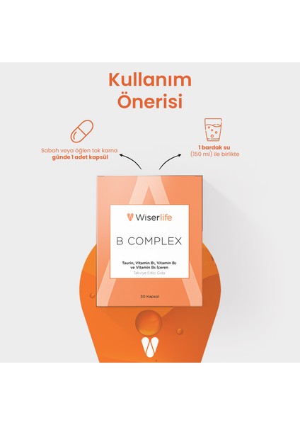 B Complex Taurin, Vitamin B1, Vitamin B2 ve Vitamin B5 İçeren Takviye Edici Gıda 30 Kapsül modelleri