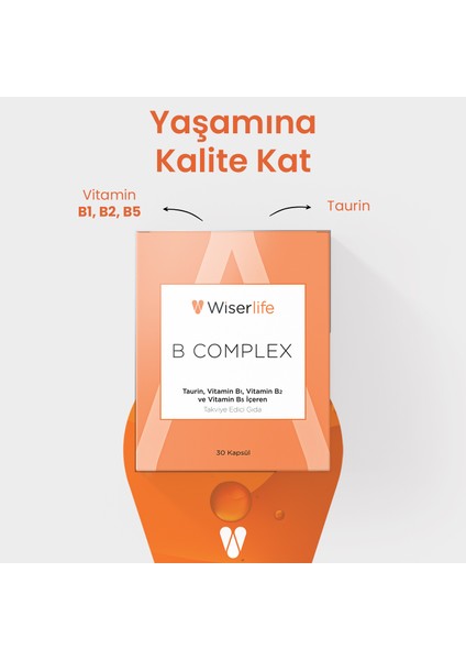 B Complex Taurin, Vitamin B1, Vitamin B2 ve Vitamin B5 İçeren Takviye Edici Gıda 30 Kapsül indirimleri