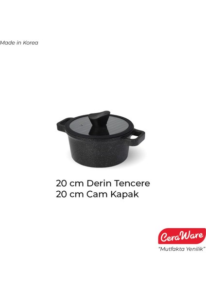 Vetta Megastone Kaplama Yapışmaz 20 cm Derin Tencere Siyah