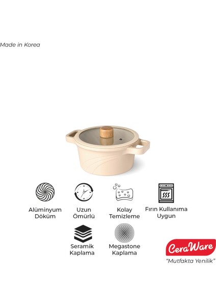 Vetta Seramik Kaplama Yapışmaz 20 cm Derin Tencere Bej