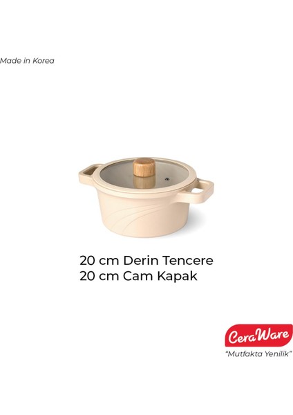 Vetta Seramik Kaplama Yapışmaz 20 cm Derin Tencere Bej