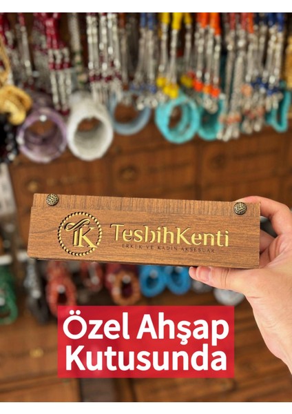 Özel Ahşap Kutulu Sürmeli Tasarım Toz Kehribar Tesbih