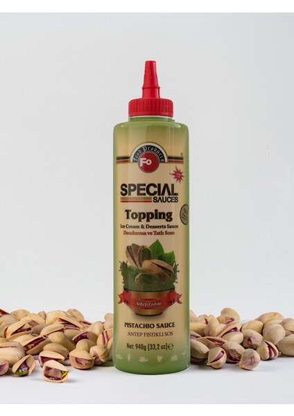 Antep Fıstıklı Pistachio Sos %5 Antep Fıstıklı Topping Sos Dondurma ve Tatlı Sosu 940 gr