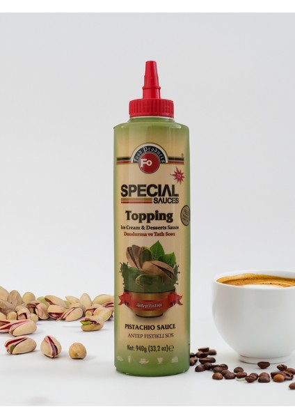 Antep Fıstıklı Pistachio Sos %5 Antep Fıstıklı Topping Sos Dondurma ve Tatlı Sosu 940 gr