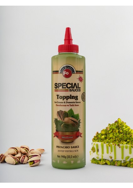 Antep Fıstıklı Pistachio Sos %5 Antep Fıstıklı Topping Sos Dondurma ve Tatlı Sosu 940 gr