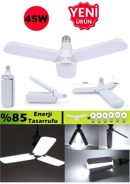 Pervane Ampül 45 W 3 Kollu Katlanır Pervane LED Ampül Tasarruflu Kanatlı LED