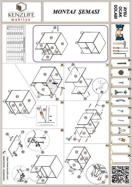 Kenzlife ocak dolabı aysu gri 85x60x57 mutfak modül fırsatları